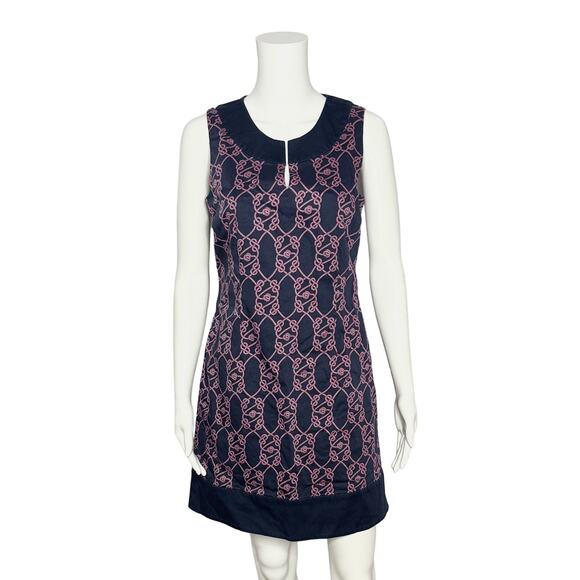 Vineyard Vines Nautical Midi V Neck Sheath Dress Sleeveless Navy Pink Size 4 - Picture 1 of 4
